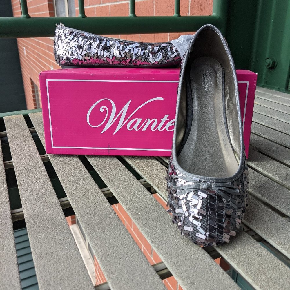 Wanted "Flutter" Pewter Paillette Sequin Flats